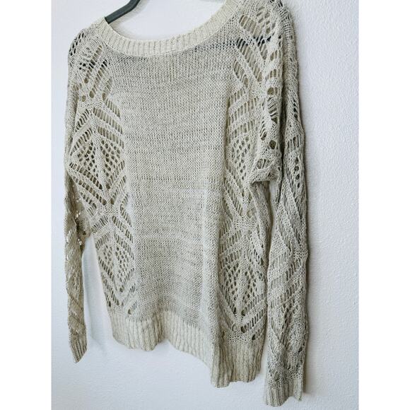 Staring at Stars Beige Tan Open Stitch Thin Round Neck Sweater Small - Picture 6 of 12